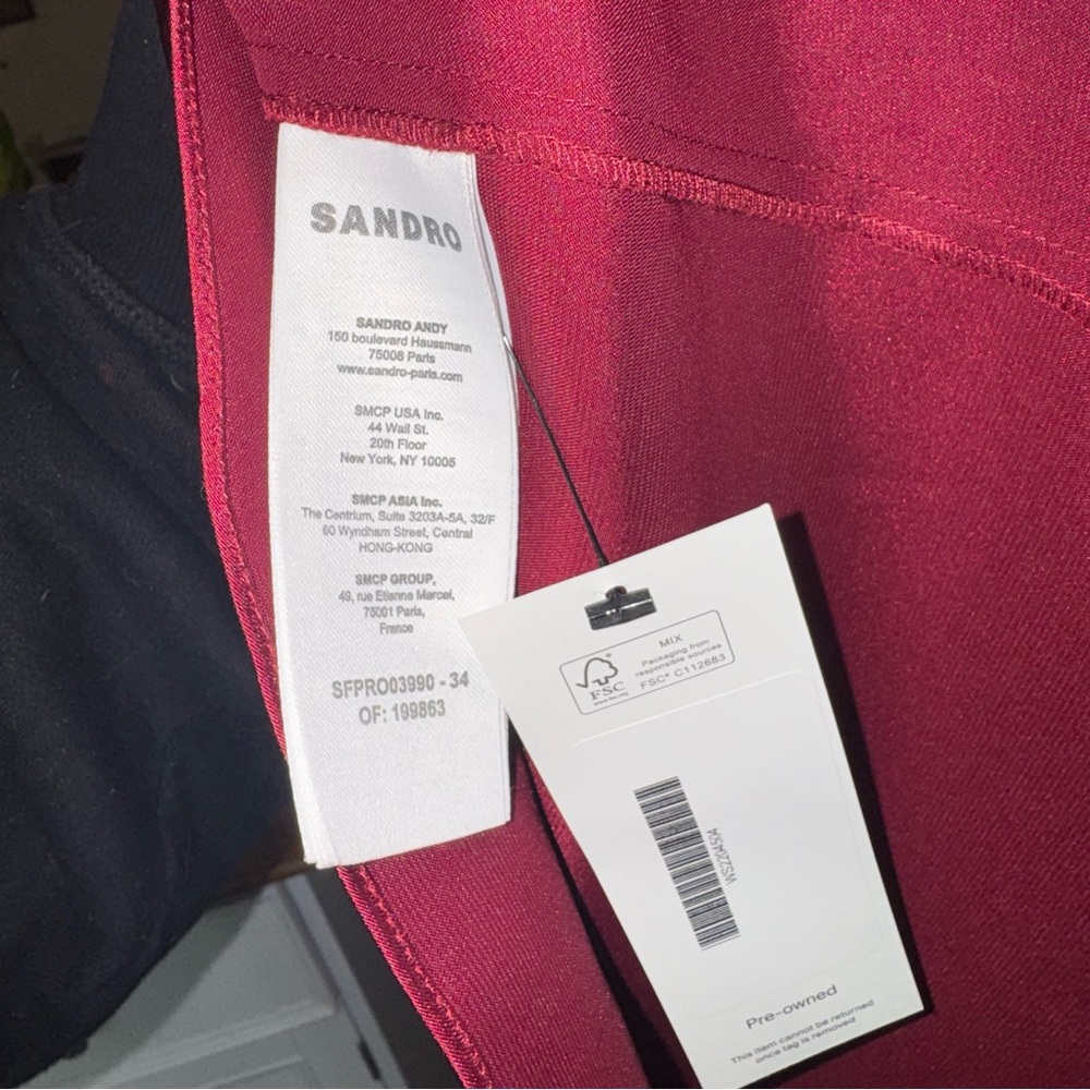 Sandro Ruched Satin Wine Red Midi Dress sleeveless - Picture 6 of 6